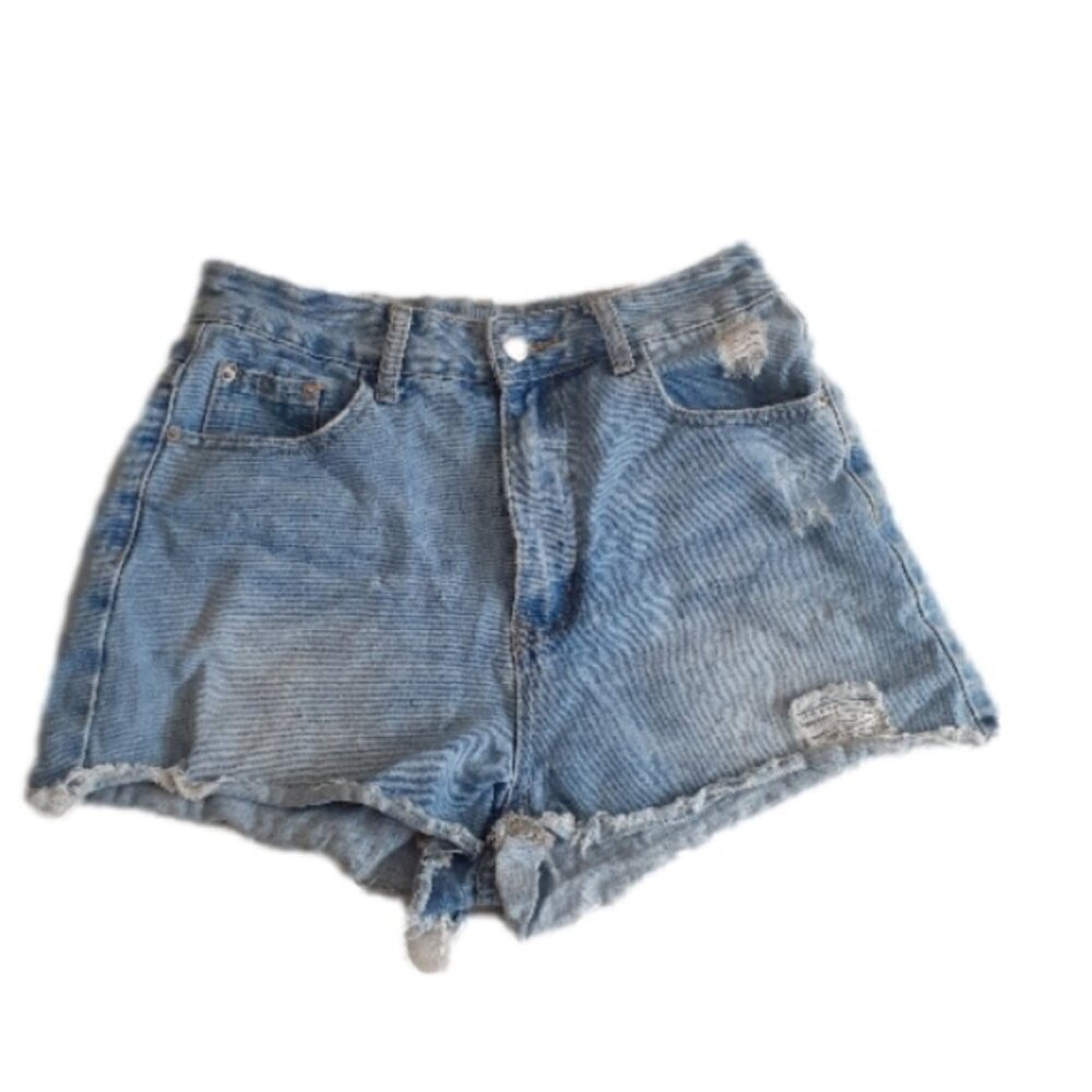 SHEIN Women's Size Small Light Wash High Rise Cut Off Distressed Jean Shorts - Picture 2 of 11